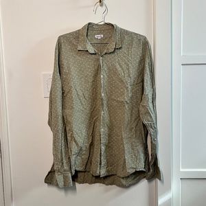 Steven Alan Reverse Seam Linen Shirt Floral Light Green Size Large